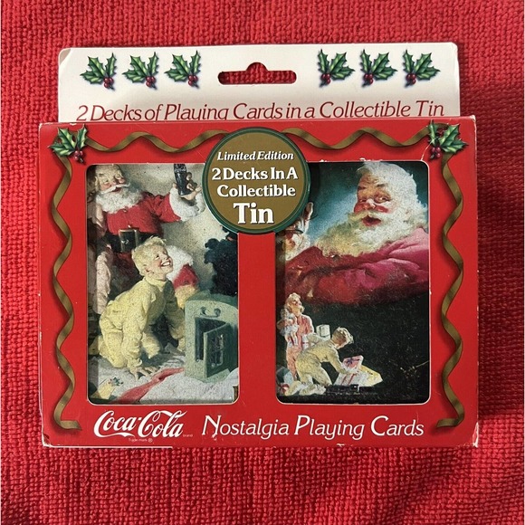 Coca Cola Christmas Santa Nostalgia Playing Cards W/Tin 1996 Limited Edition New - Picture 1 of 4